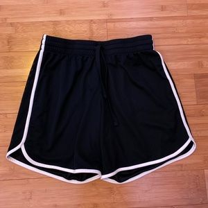 Black and white basketball shorts.